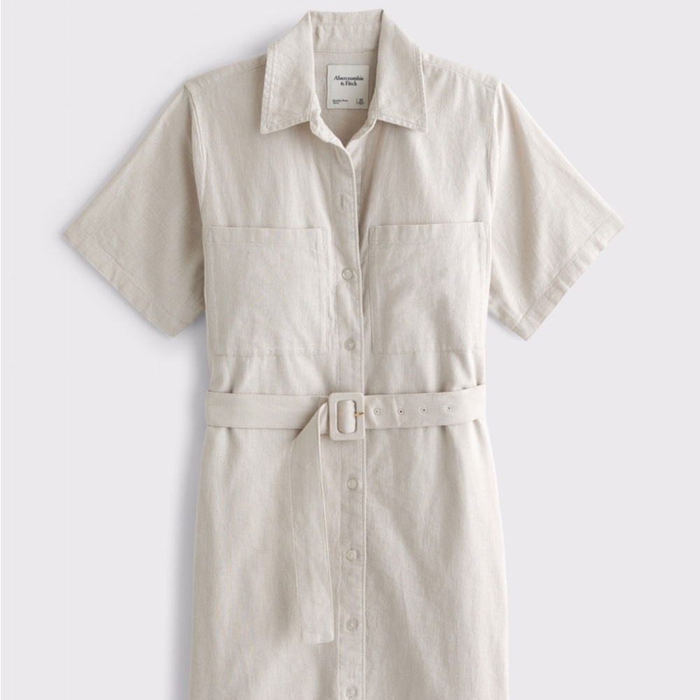 NWT Abercrombie & Fitch Belted Linen Blend Mini Shirt Dress
